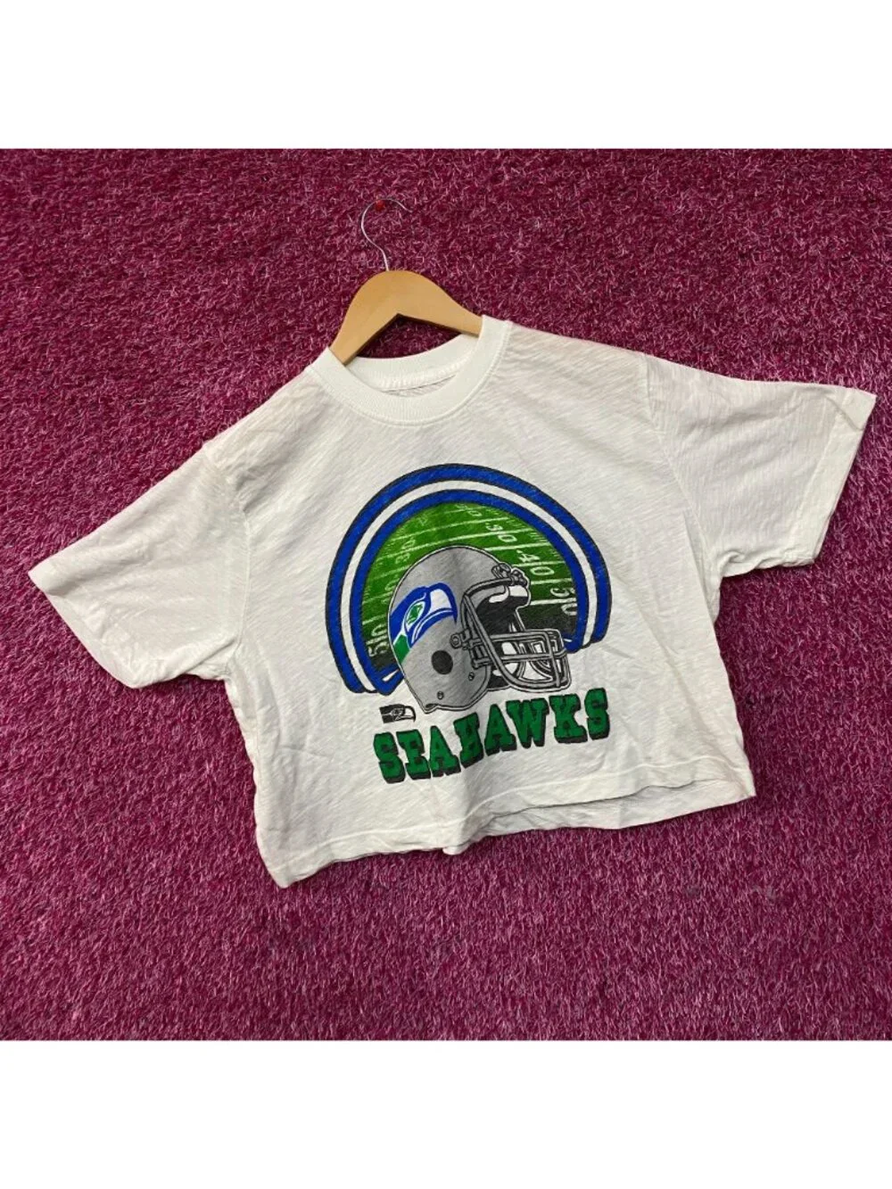 Junk Food Clothing Seattle Seahawks Game Time Women's Mock Neck Crop Tee Med